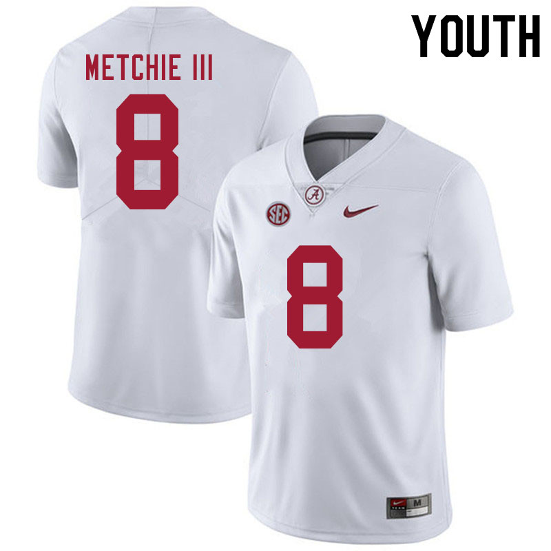 Youth #8 John Metchie III Alabama White Tide College Football Jerseys Sale-White